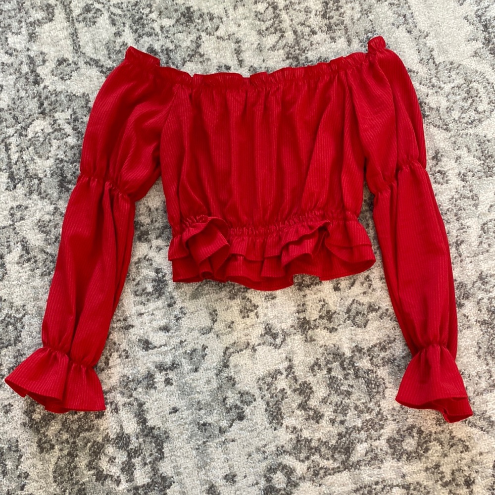 Small, never worn off the shoulder cropped shirt